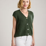 Alessia Knit Button Up Vest-Emerald-Green