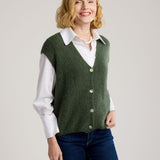 Alessia Knit Button Up Vest-Emerald-Green