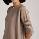Caterina Short Sleeve Knit Sweater-Taupe