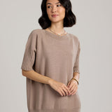 Caterina Short Sleeve Knit Sweater-Taupe