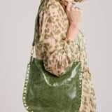 Lia Studded Patent Bag-Moss