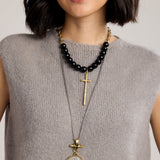 Sloan Stone and Cross Necklace-Onyx
