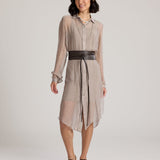 Sophia Silk Shirt Dress-Taupe-SM