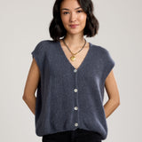 Alessia Knit Button Up Vest-French-Blue