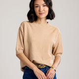 Carlotta Short Sleeve Knit Sweater-Camel