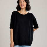 Caterina Short Sleeve Knit Sweater-Black