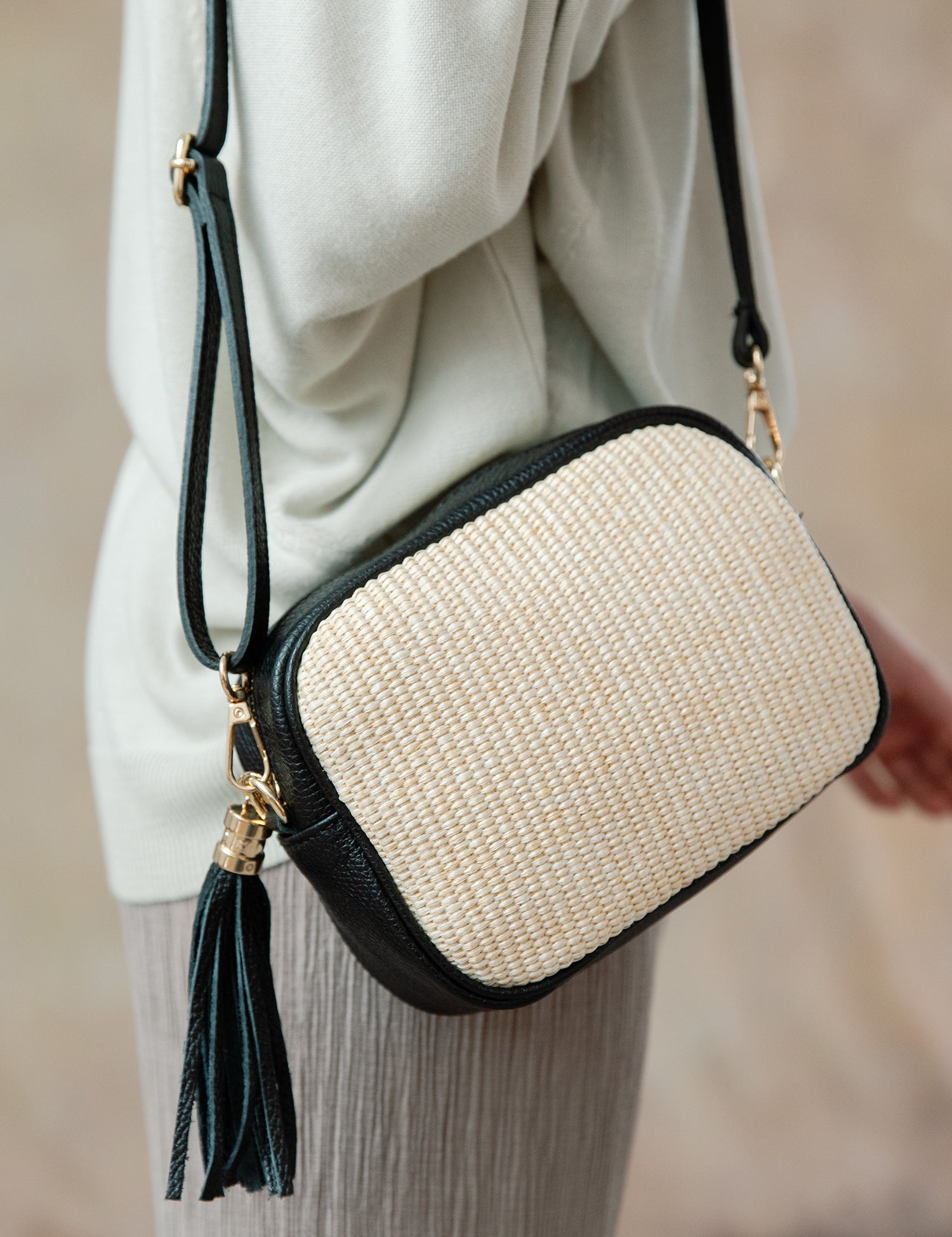 Marla Leather Raffia Camera Bag